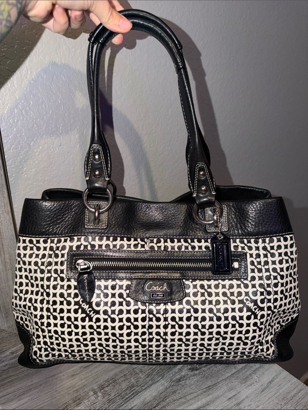 Coach Black and Cream Signature Tote